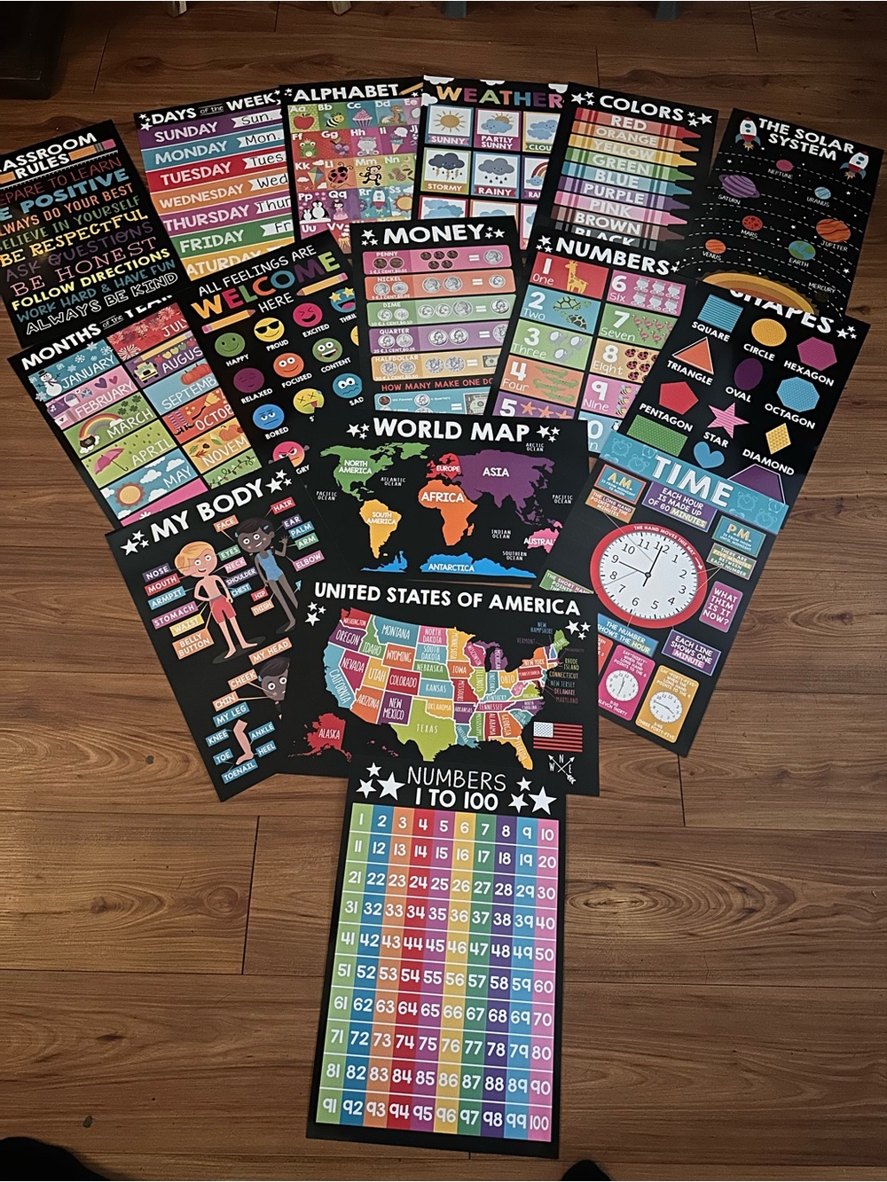 Colorful Kids Learning Poster Set - Multicolor Educational Charts